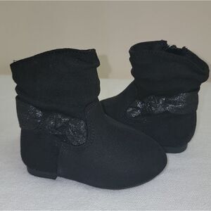 New Wonder Nation Black Side Zip Slouch Baby Girl Shimmer Boots Size 3 (3-6 mo)